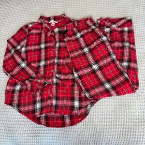 Victorias Secret Flannel Pajama Set Womens Medium Red Pink Plaid Shirt Pants